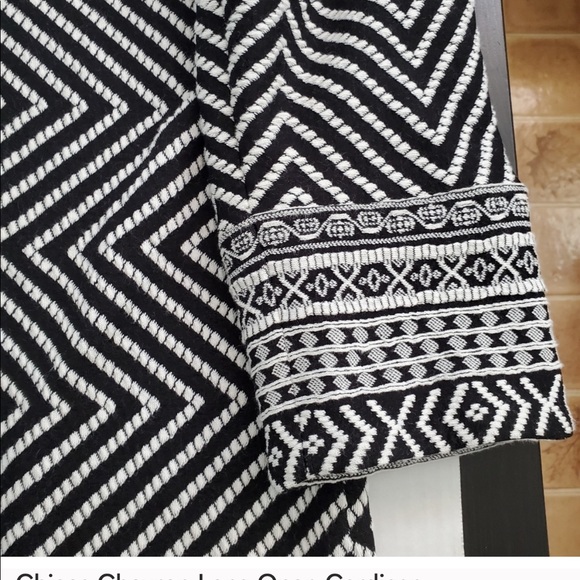 Chico’s Chevron Black and White Stripe Long Open Cardigan - Picture 5 of 9